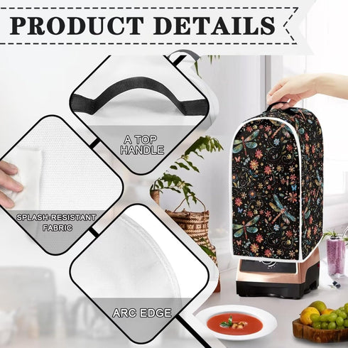 Floral Dragonfly Blender Cover Kitchen Appliance Cover Anti Fingerprint Stain Resistant Fabric Stand Mixer or Coffee Maker with Top Handle for Hom...