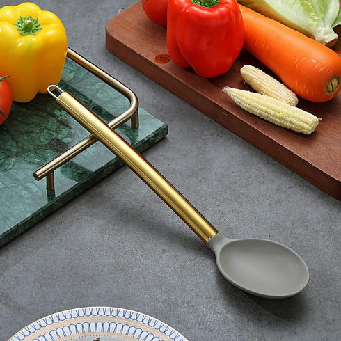 Gold Cooking Spoon, Berglander Non-stick Silicone Solid Serving Spoon Titanium Gold Plating handle, Basting Spoon, Spoon For Cooking, Kitchen Spoo...
