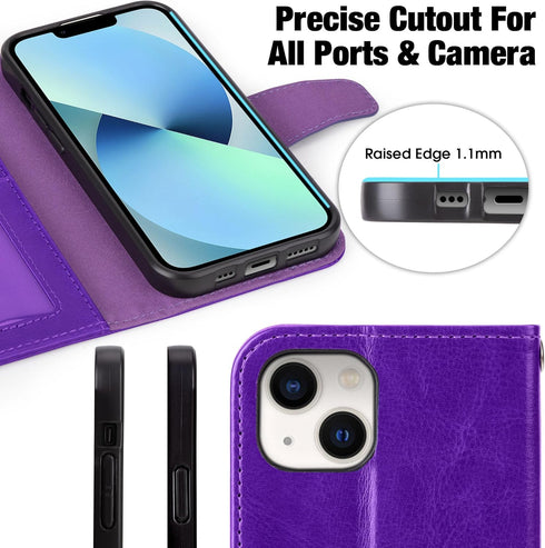 Arae Compatible with iPhone 13 Case with Card Holder and Wrist Strap Wallet Flip Cover for iPhone 13 6.1 inch,Purple......
