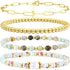 Sanfenly Gold Beaded Bracelets For Women, 14k Real Gold Plated Bead Stretch Stackable Stacked Stacking Stretchy Layered Trendy Simple Pearl Turquo...