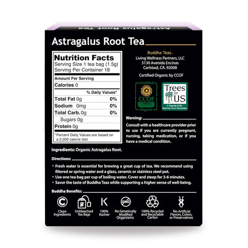 Buddha Teas Organic Astragalus Root Tea | 18 Bleach-Free Tea Bags | Made in the USA | Caffeine-Free | No GMOs...