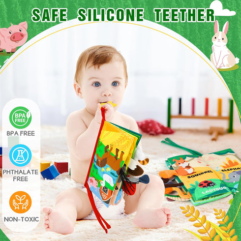 Baby Books 0-6 Months, 2PCS Baby Boys Girls Shower Gifts, Tummy Time Baby Toys 0-6 6-12 Months, Crinkle Cloth Book, Newborn Infant Teether Toy, Ea...