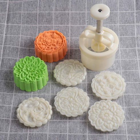 180g 5pcs Cookie Stamps Thickness Adjustable Moon Cake Mold Set, Cookie Press DIY Decoration Hand Press Cutter Cake Dessert Mold...