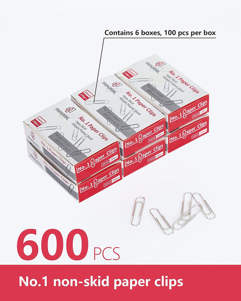 #1 Nonskid Paper Clips, 600 Medium Paper Clips (6 Boxes of 100 Each), Paperclips for Office School & Personal Use, Daily DIY, 1-2/7" Silver Heavy ...