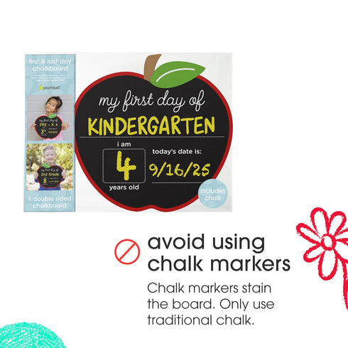 Pearhead First and Last Day of School Chalkboard, Reusable Apple-Shaped Double-Sided Fill-In Board with Yellow Chalk, Perfect Photo Prop for Schoo...