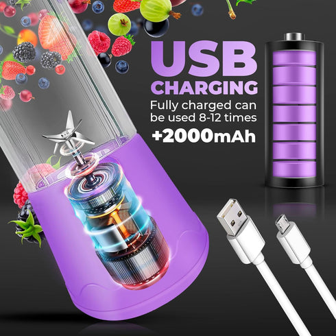 Portable Blender - Compact and USB Rechargeable Personal Travel Blenders for Smoothies, Shakes and Ice - Mini Fruit Juice Mixing Shaker Bottle - 3...