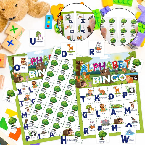 Animal Bingo Game for Toddler Adults, 24 Players Animal Bingo Cards Letter Recognition Animals Themed Bingo Game Cards Jungle Safari Party Game fo...