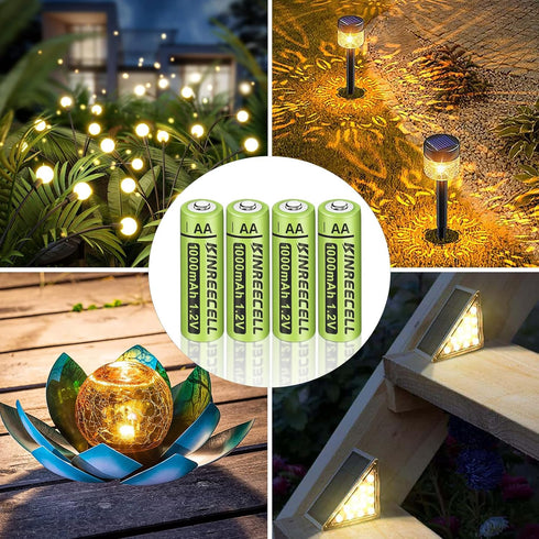 Rechargeable AA Batteries, Ni-MH Double A Solar Batteries High Capacity 1.2V Pre-Charged for Outdoor Solar Lights, String Lights, Pathway Lights (...