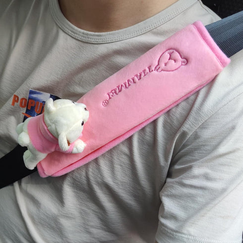 Tianmei 2Pcs Bear Doll Styling Faux Suede Car Seat Belt Strap Cover Shoulder Strap Pad (Pink Color)...