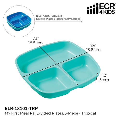 ECR4Kids ELR-18101-TRP My First Meal Pal Divided Plates – Stackable, BPA-Free Plastic Dishes, Dishwasher Safe, Portion Plate Set for Baby, Toddler...