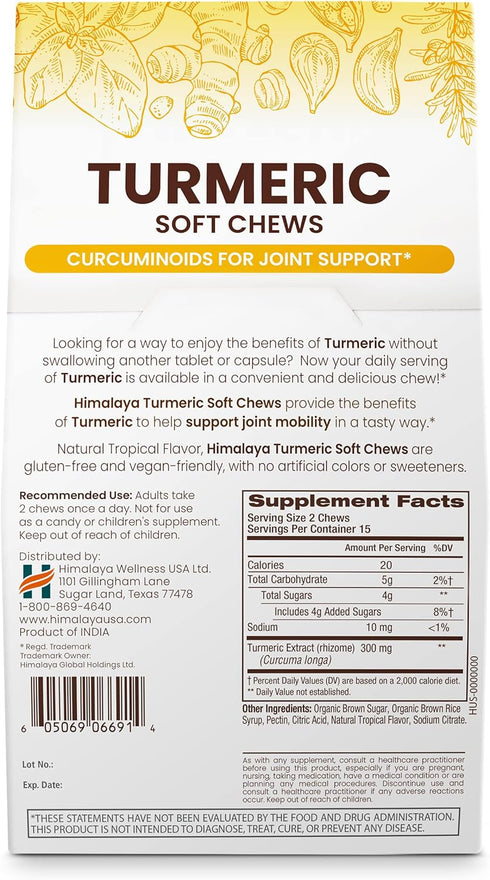 Himalaya Turmeric Chews with Curcumin for Healthy Joint Support, and Optimum Flexibility & Mobility, 300 mg of Extracts per Serving, 30 Soft Chews...