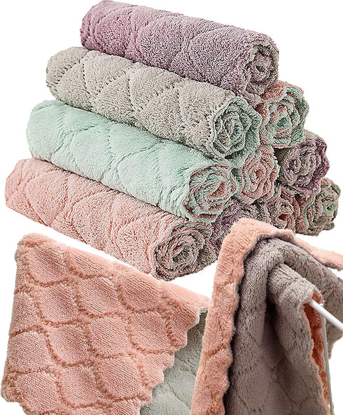 12 Pack Kitchen Towels Quick Dry Washcloths, Coral Velvet Dishtowels Multipurpose Reusable Cloths, Soft Tea Absorbent Cleaning Cloths Double-Sided...