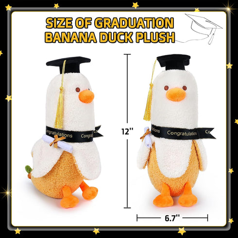 12'' Graduation Banana Duck Plush Toy-Graduation Gifts Duck Stuffed Animals, Elastic Duck Plush Stuffed Animals Banana Plushie Hugging Pillow, Bod...