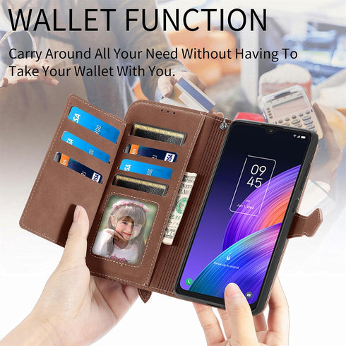 uriet Compatible with TCL 30 XL T701DL Wallet Case with Wrist Strap Lanyard Leather Flip Credit Card Holder Stand Folio Purse Cell Accessories Pho...