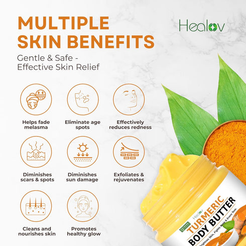 Turmeric Face Cream – All Natural Skin Brightening Lotion – Turmeric Whipped Body Butter for Dark Spots, Hyperpigmentation – Turmeric Skincare Cle...