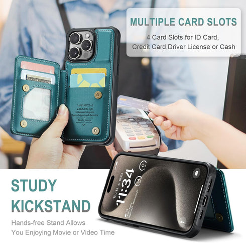 for iPhone 15 Pro Wallet Case with Card Holder, RFID Blocking for iPhone 15 Pro Case for Women Men, Durable Kickstand Shockproof Phone Case for iP...
