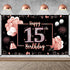 15th Birthday Decorations for Girls - Rose Gold Happy 15 Banner Backdrop, Sweet 15 Year Old Party Supplies, Poster Decor Background Sign...