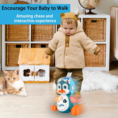 Crawling Penguin Baby Musical Toys, Baby Tummy Time Toys for Infant 0-3 0-6 6-12 12-18 Months Music Learning Crawl Interactive Development Toy wit...