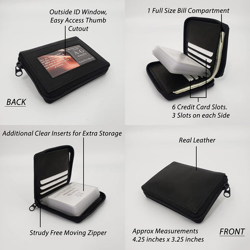 Mens Zip Around Leather Wallet with Inserts (Black)...