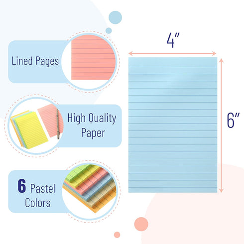 Mr. Pen- Lined Sticky Notes 4x6, 6 Pads, 45 Sheets/Pad, Pastel Color, Sticky Notes with Lines, Sticky Pads, Sticky Note Pads, Colorful Sticky Note...