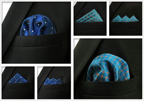 SHLAX&WING 5 Pieces Assorted Mens Silk Pocket Square Handkerchiefs Set Lot 25...