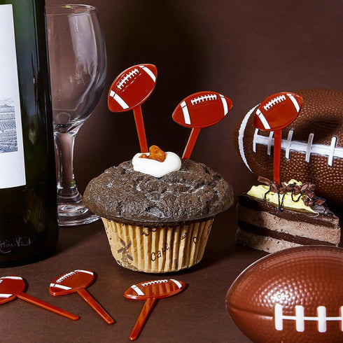 Blulu 48 Brown Acrylic Football Cake Toppers & Toothpicks - 48 Pieces - Football Theme Party Decorations...