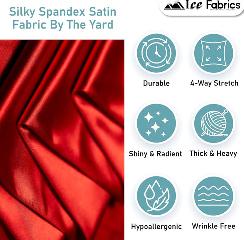 4 Way Stretch Silky Spandex Satin Fabric by The Yard - 60" Wide Shiny Satin Spandex Fabric for Dresses, Active Wear, Yoga Pants, Table Cloth - Thi...