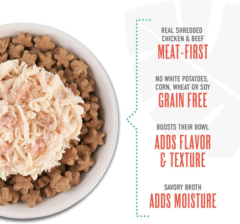 Tiki Dog Born Carnivore Protein Booster Dog Food Topper, Chicken and Beef Recipe in Broth, 2.1 oz. Pouch (12 Count)...