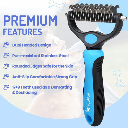 Undercoat Rake for Dogs with Metal Comb 2 in-1 Pet Grooming Brush Double Sided shedding Dematting Tool Remove Knots Dematting Comb for Dogs with D...