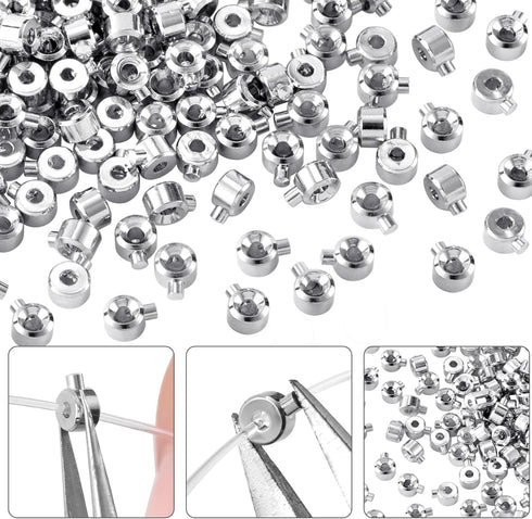 50pcs Crimp Beads for Jewelry Making, Silver Spacer Beads Metal Bead Stopper Crimp Charms for Bracelet Necklace Ends Accessories...