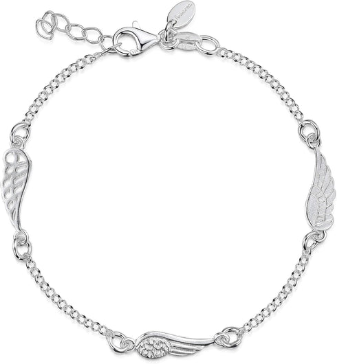 Amberta Women's 925 Sterling Silver Rolo Blecher Chain Bracelet with Charms (Adjustable Length 7 to 8 in)...