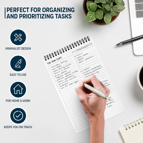 To Do List Notepad: With Multiple Functional Sections - 6.5 x 9.8" 60 Sheets - Spiral Daily Planner Notebook - Task CheckList Organizer Agenda Pad...