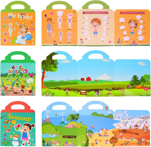 Sticker Book for Kids Ages 4-8, Reusable Sticker Books Educational Toys Learning Books, Seasons, Insects and My Body Stickers Book for Toddlers Ki...