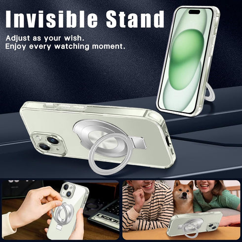 Clear for iPhone 15 Case Ring Holder Compatible with MagSafe Invisible Kickstand Shockproof Military Grade Drop Protection Matte Transparent Cover...
