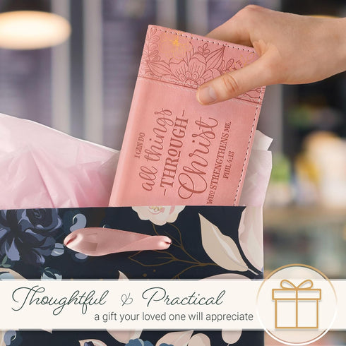 Christian Art Gifts Pink Faux Leather Checkbook Cover for Women with Inspirational Scripture...