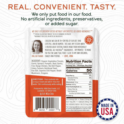 Wild Zora Instant Keto-Friendly Soups Tuscan Chicken 8-pack Broth Made with Free-Range Chicken, and Vegetables, Gluten-Free, Low Carb, No Added Su...