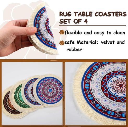4 Pieces Rug Table Coasters Table Drink Holders Oriental Design Fabric Carpet Drink Mats Oriental Design Fabric Elegant Carpets Kitchen and Bar Ma...