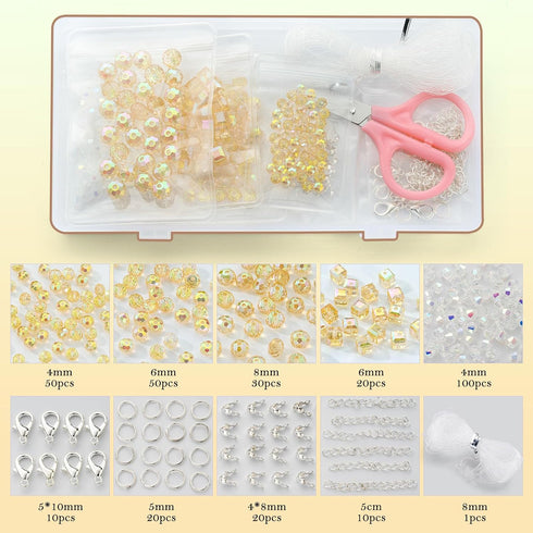 Premium Glass Crystal Beads for Bracelets Making Kit, 250pcs Showy Gold Crystal Beads for Jewelry Making Kit, 4/6/8mm Crystal Beads & Bead Assortm...