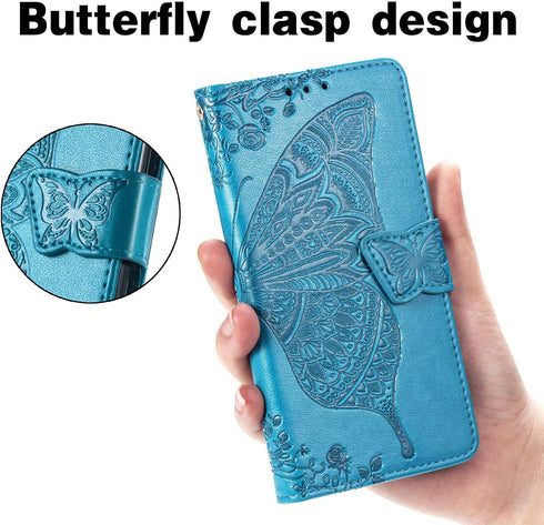 Galaxy A32 5G Case,for Samsung A32 5G PU Leather Wallet Flip Protective Phone Case with Wrist Strap Card Slots Holder Pocket Emboss Butterfly Flow...