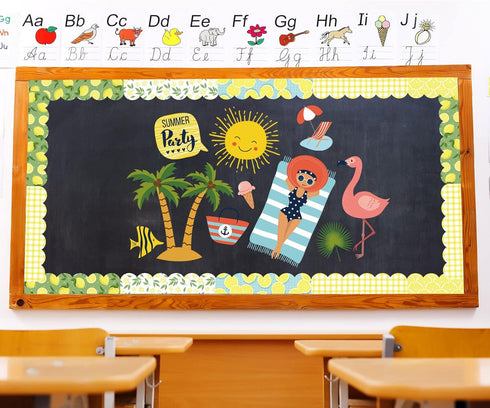 Whaline 69 Feet Summer Lemon Bulletin Board Borders Lemon Decorative Trim Border in 5 Designs Self-Adhesive Lemon Trim Blackboard Border Classroom...