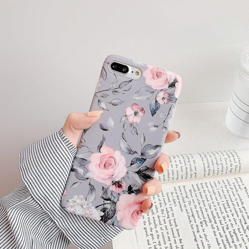 YeLoveHaw for iPhone 8 Plus / 7 Plus Case for Girls, Flexible Soft Slim Fit Full Protective Cute Phone Case Cover with Purple Floral and Gray Leav...