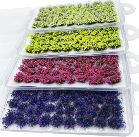 Woohome 4 Pack Miniature Colorful Flower Cluster Self Adhesive Flower Vegetation Groups Static Grass Tufts for Train Landscape Railroad Scenery Sa...