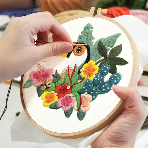 Dremisland 3 Sets Embroidery kit for Beginners Adults Embroidery Starter Kit with Hummingbird Flower Pattern Stamped Cross Stitch Kits DIY Embroid...