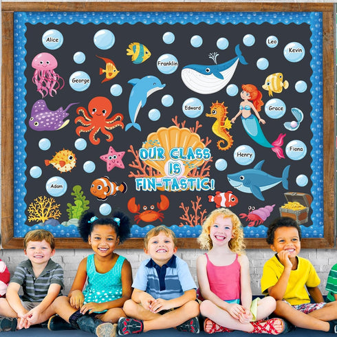 gisgfim Under The Sea Bulletin Board Decoration Set Classroom Sea Animals Cutouts Borders for School Decor Ocean Theme Summer Welcome Bulletin Boa...