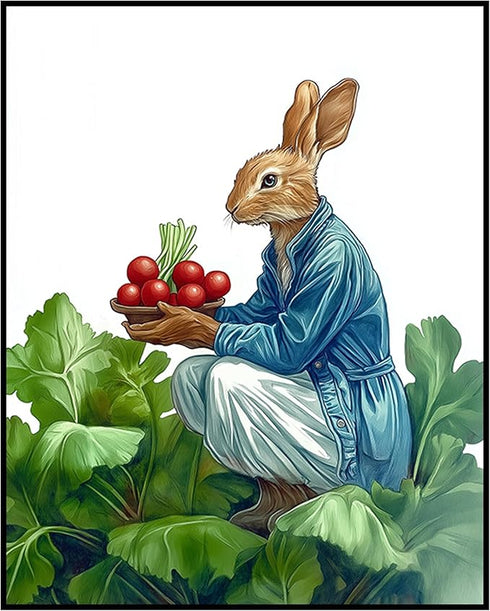 Posterizer 1 pcs-whimsical magical cute farmer bunny rabbit 3-Kids Room Art-Art for Animal Lovers-Gift for Daughter, Son, Kids- unframed wall art...