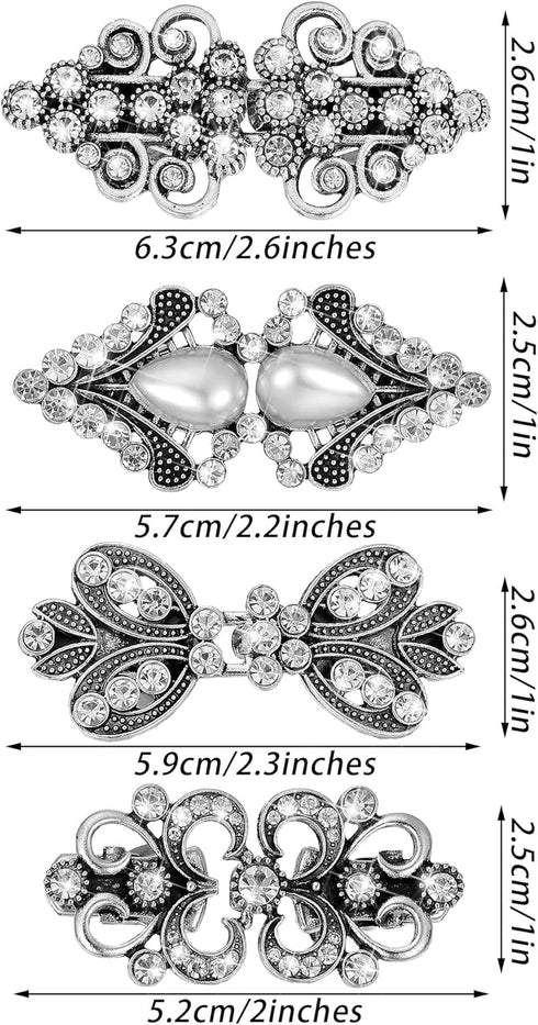 4 Pieces Rhinestone Sweater Swirl Clip Cloak Cape Clips Vintage Cardigan Clips Shawl Collar Clasp Dress Shirt Brooch Clip (Silver Retro Style)...