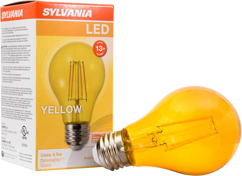 SYLVANIA LED Yellow Glass Filament A19 Light Bulb, Dimmable, Efficient 4.5W, E26 Medium Base, 1 pack...