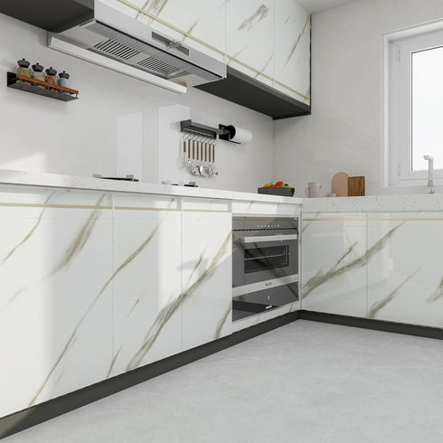 Glossy Marble White Peel and Stick Wallpaper Granite Contact Paper Self Adhesive and Removable Cover Surfaces Marble Paper 23.6" x118" for Counter...