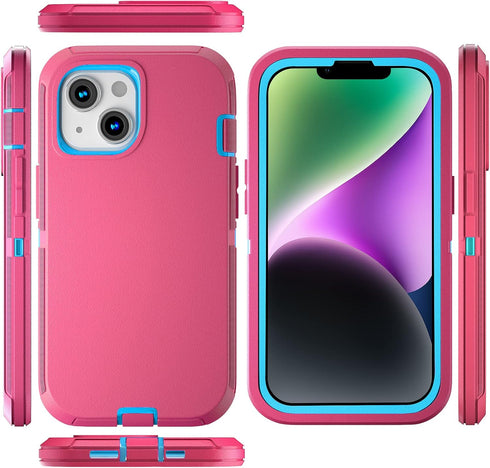 for iPhone 14 Case & iPhone 13 Case 6.1" with 2 Screen Protector Tempered Glass, Heavy Duty Military Grade Full Body Protection Drop-Proof Phone C...