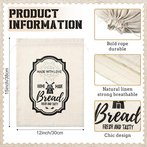 8 Pcs Large Linen Bread Bag for Homemade Bread Reusable Bread Container and Saver Drawstring Bread Storage Bags Unbleached Bread Storage Container...